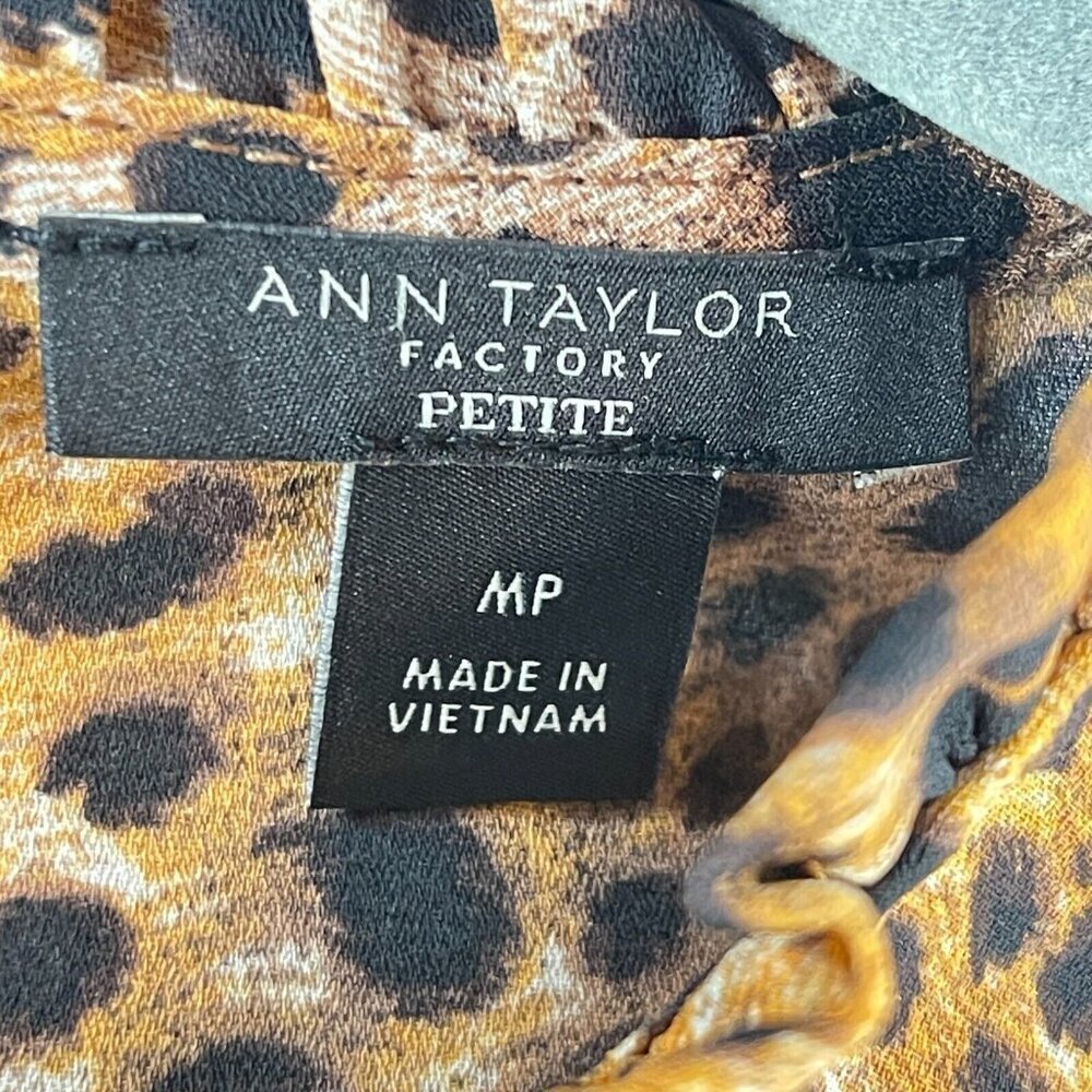 Ann Taylor Factory Brown Animal Print Shirt Womens Long Sleeve High Neck Size MP - Picture 10 of 15